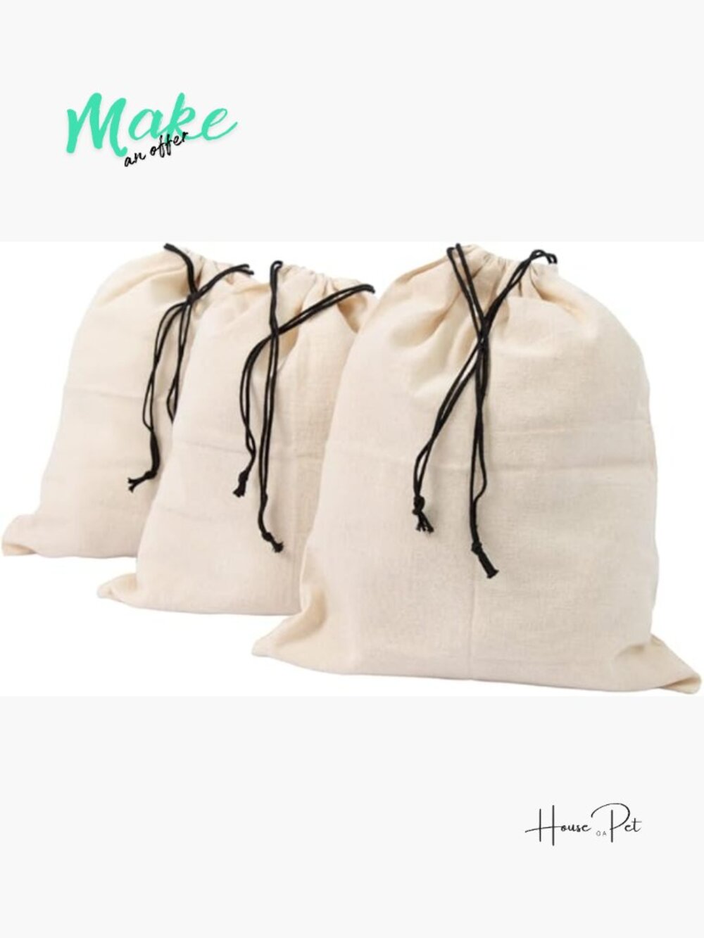 Organic Cotton Dust Proof Storage Bags for Handbags - Large Drawstring Bags (3